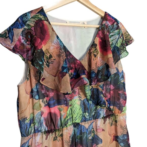 Soft Surroundings Maxi Dress Large V-Neck Ruffle Floral Boho Wedding Resort - Picture 3 of 6